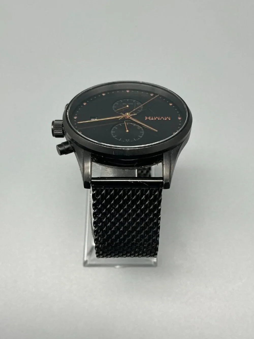 MVMT Voyager Black Rose Watch Men 42mm Dual Time Zone Mesh Band New Battery